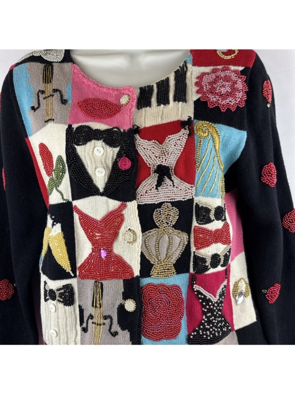 Vintage Michael Simon Women Size P/P Sweater Embroidered Beaded Fashion theme - Picture 2 of 11
